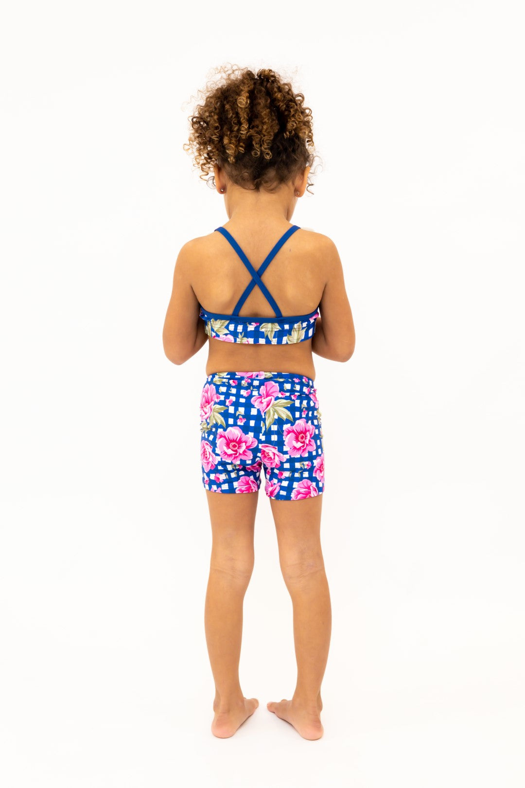 Thin Straps, Cross Back Navy Gingham Check Sports Bra, Crop Top. Girls Activewear, Girls Gymnastics Wear, Girls Swimwear, Gymnastics Leotard, Dance Leotard, Crop top Set, Gymnastics Two Piece Set, Matching Leotard and Shorts, Gymnastics Australia, USA Gymnastics. Kids Swimwear Australia. Girls Bikini Tops. Girls Bikinis. Sports Bikinis for girls. Swimsuit. Pink Flowers. Floral