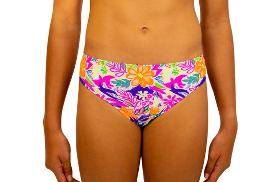 Tropical Print Bikini Bottoms for Girls. Bikini Separates, Swimwear for Girls and Kids. Fluorescent Print, Swimsuit, Swimwear, Togs, Swimming, Beach wear. B you Active, B you Swimwear, B you leotards. Australia