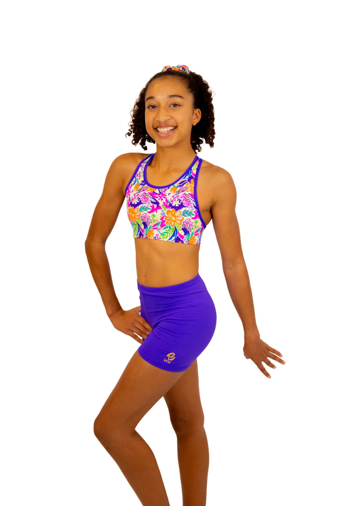 Purple Bike Shorts for Girls. Bike Pants, Gymnastics Leotards, Two Piece Set, Activewear for Girls. Swimwear, Crop top Set, Gym Shorts, Booty Shorts for Dance.  Matching swimwear available. Cotton Hooded Towels for swimming and the beach. B you Active, Swimwear and Leotards. Activewear for girls.