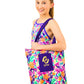 Tropical and Purple Canvas Tote Bag. Reversible. Features Green, Purple and Orange Tropical Print. Perfect for Active and Sporty Girls. B you Active, B you Leotards, B you Swimwear for girls. Activewear for kids. Gymnastics and Dancewear. Leotards and Sports.