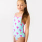 Pink Palms Strappy Leotard Swimwear