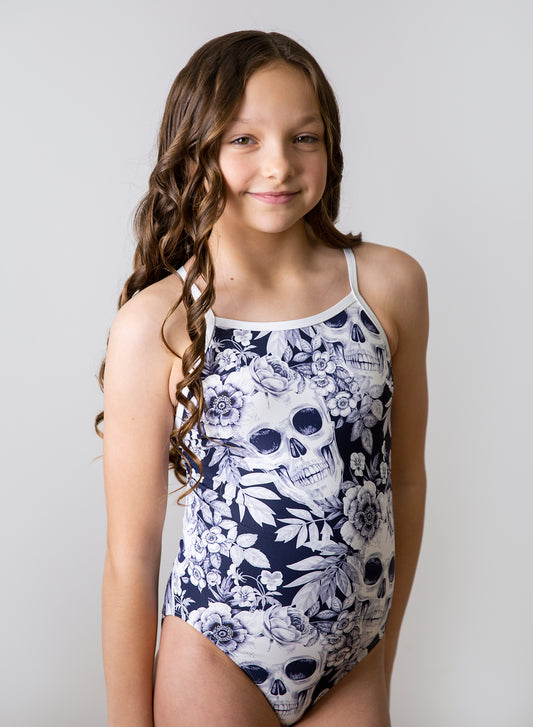 Skulls and Roses Strappy Leotard Swimwear