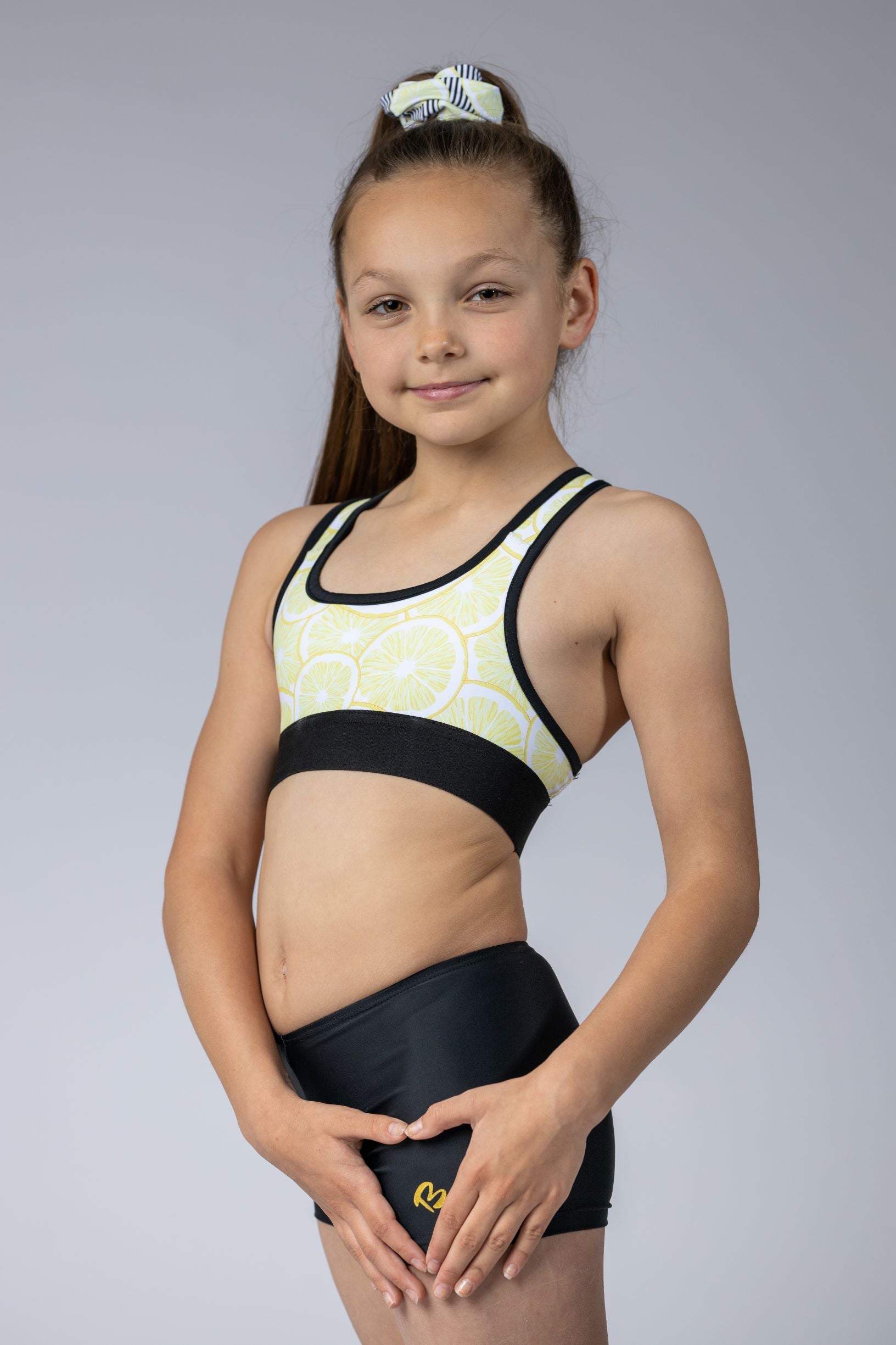 Yellow Lemon with Black Stripes Gymnastics Leotard Crop Top Sports Bra Australia, USA, UK, NZ Dance Kids Children